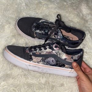 Grey and Pink Floral Print Vans